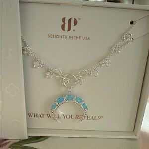 Elegant Silver and Blue Necklace with Crescent Design